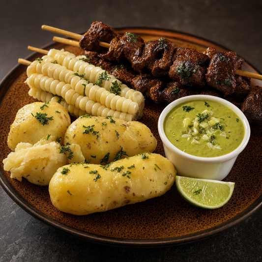 Anticuchos con ahí de huacatay